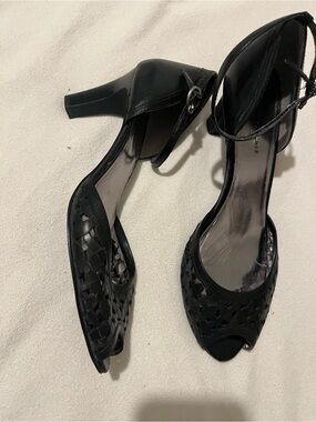 Etienne Aigner leather peep toe heels